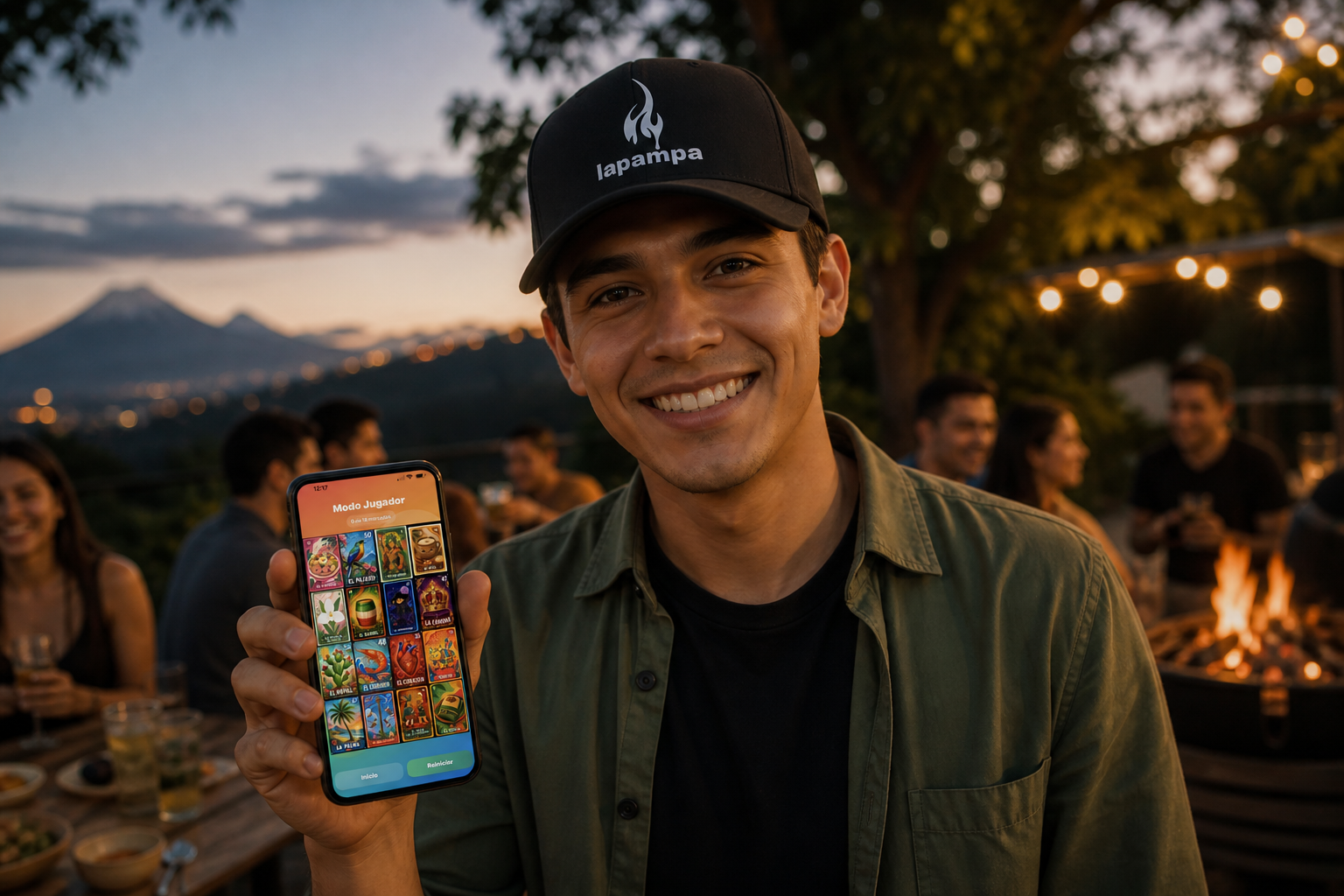 Invitado usando gorra La Pampa y mostrando el juego